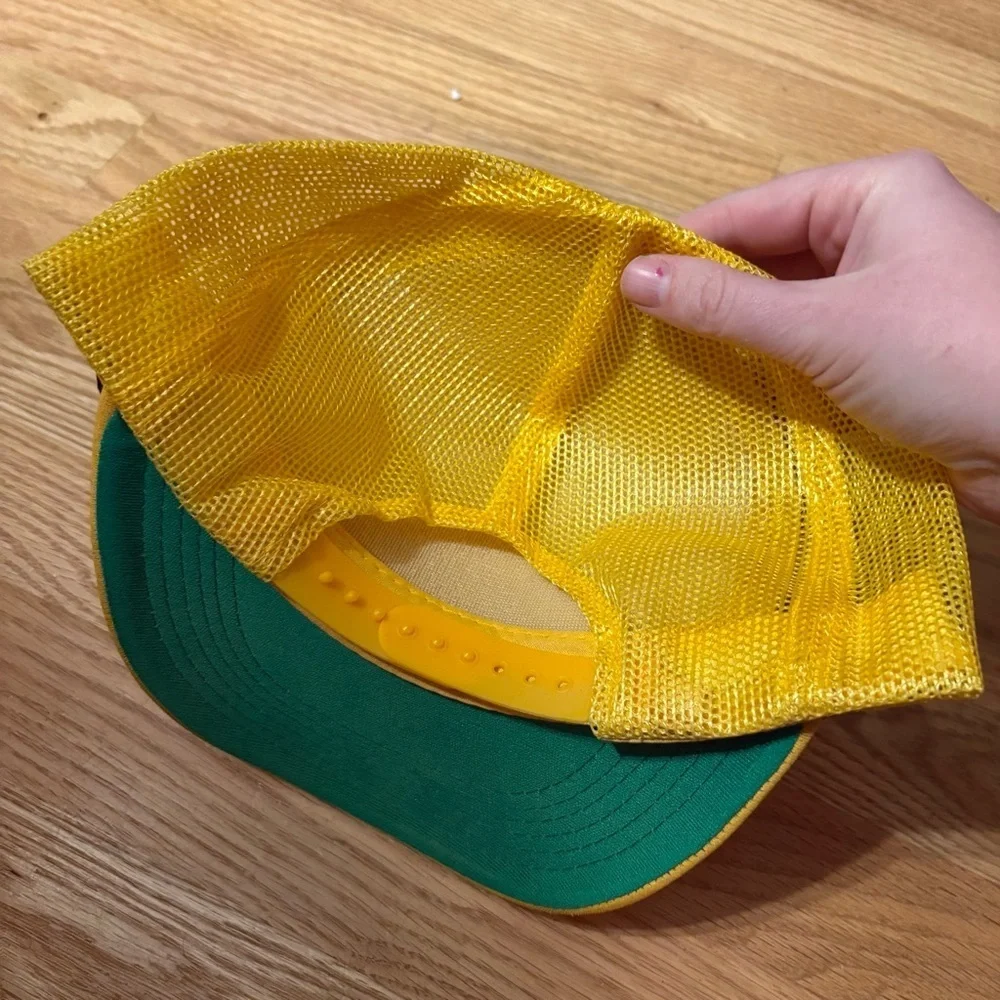 Vintage Lake Tahoe Hat Mesh Snap Back Trucker 90s Gold Yellow